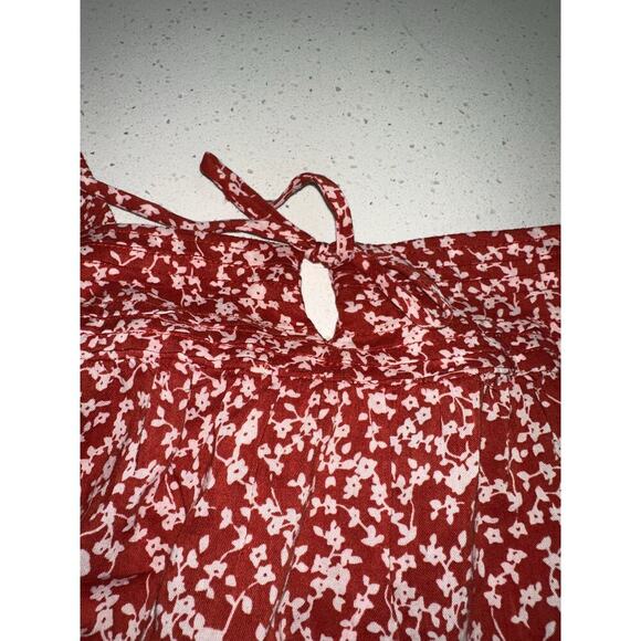 Old Navy NWT Top Brick Red Ivory Floral Short Bubble Peasant Boho Prairie 2XL - Picture 4 of 7